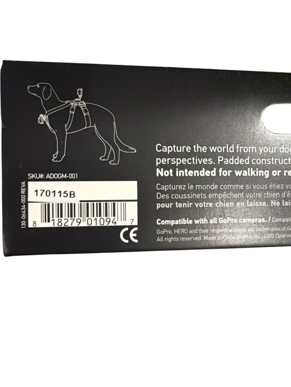 GoPro Fetch Dog Harness For Cameras Adjustable Fit 15-120 Lbs Black New